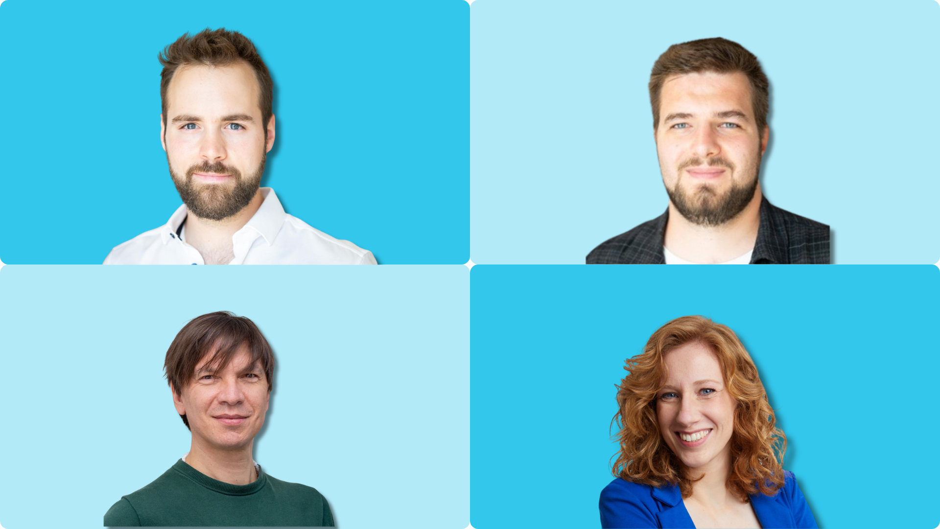 An photo collage of four researchers with a blue and light blue backdrop